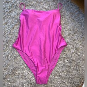 Vibrant Pink One Piece Swimsuit with straight neckline size Large NWT